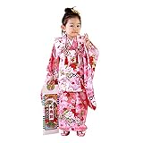 「【53】ピンク地に花車と牡丹/被布：白」七五三 着物 3歳 被布着物7点セット