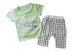 BABY tree 半袖 子供 キッズ Tシャツ ＆ 短パン 上下セット ルームウエア (90, グリーン 自転車)