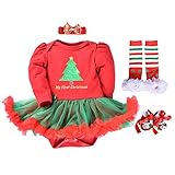 ZOEREA(ゾエレア)　ベビー　ロンパース　長袖　スカート　ボディースーツ　ハロウィーン　クリスマス 服　ベビー　シューズ　髪飾り　ハイソックス　子供　４点セット服　0－12M　ベビー　服　 レッド