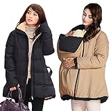 Sweet Mommy 抱っこ・おんぶ対応 ママコート リバーシブル マタニティ ウエストリボン 上質ダウン90％ 撥水加工 ダッカー付き 軽量 あったか バイカラー ダウンコート 産前産後兼用／ブラ