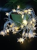 飾りライト　イルミネーションライト　ストリングライト　ワイヤーライト　クリスマス　パーティー電飾　雰囲気作り　防水省エネ　装飾ライト　星型装飾　防雨防水　電池式（50球5Ｍ　白　暖かい）