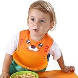 赤ちゃん食事用スタイ　ベビーエプロン　食品級シリコン+ポリエステル　　折り畳み式　防水 漏れ防止シリコーン立体ポケット　よだれかけ　柔らかい材質　無毒無味　食事用　油が落ちるスタイ　外出携帯に便利　食