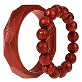 MyBoo Autism/Sensory/Teething Chewable Geometric and Beads Bracelet Bundle - Set of 2, Metallic Red 