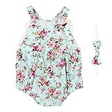 Ochine 新生児　幼児　ロンパース　女の子　ノースリーブ　綿＆布帛　フローラル　蝶結びヘアバンド付き　かわいい子供服　6-36月設定　スリング　カバーオール 出産祝い　4サイズ選べる (S、12-