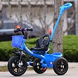 子供の自転車折りたたみ自転車2-6歳、ベビーベビーカー、青、ハンドプッシュロッド付き ( Size : Inflatable wheel With pole )