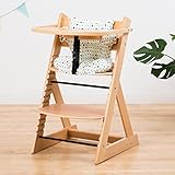 【ベビーチェア テーブル付き ハイチェア 高さ調節 木製 専用クッション付き】こどもと一緒に成長するチェア 高さ調節可能！ 安全ベルト付き ふかふかクッションセット チェア色：小水玉ブルー クッション