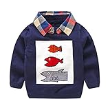 DWSIOOW　子供服　セーター　Tシャツ　襟付き　取り外し可能　フェイクレイヤード　ニットセーター　防寒　普段着　通園　通学　学芸用　重ね着風 　紳士　 フォーマル　100-140cm (ネイビー,