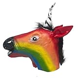 [バラエティ本舗] 馬 ユニコーン 一角獣 カラフル 馬のお面 アニマル マスク お面 仮面 仮装 被り物 変装 マスク かぶりもの 動物 ハロウィン ラバーマスク 白馬 神馬 シマウマ パンダ 虎 ライオン 狼 お化け屋敷