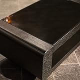 ブラックガラス モダンデザインテーブル 80cm幅 ブラックオーク