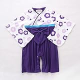 女の子 袴風カバーオール ロンパース 可愛い靴下1足付（ランダム） ベビー キッズ 子供 正月 お祝い 結婚式 長袖 巫女 羽織 apr1016 (95cm, パープル)