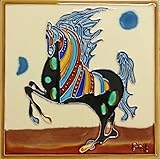 High Quality BD-0135 8 by 8-Inch Abstract Running Horse with a Yellow Frame Ceramic Art Tile