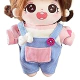 ぬいぐるみ用洋服セット 人形ベビー服 ドール用オーバーオール トップス 20cm 人形用漫画オーバーオールとトップス ぬいぐるみかわいい服 綿人形の服 (人形は含まれません) 人形服オーバーオール 20cmのベビー服のウサギストラップスーツキャロットデニムストラップ2個のピースコットンドール服は 女性女の子ぬいぐるみコスチュームごっこ遊びおもちゃリビングルーム
