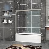 Sunnyシャワーb0322p semi-framelessバイパス2スライドシャワー浴槽ドア、クリアガラスつや消しニッケル仕上げ