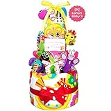 出産祝いに大人気！おむつケーキ Sassy（サッシー） 豪華3段7点ジッター・バグ/バスタオルセット//赤ちゃんの内祝い・誕生日プレゼント ダイパーケーキ (パンパースS40枚 （出産祝い用に）)