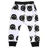 MUSTY 子供　ロングパンツ　可愛い　熊　白　ズボン　男女兼用　70　80　90　100 (90)