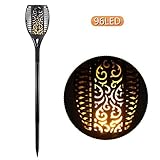 Lucktao 96LEDガーデンライト 炎のライト ソーラーライト 松明 明暗センサー搭載 防水仕様 スポットライト フレームライト 揺れる炎 自動点灯消灯 (1pcs, 96LEDガーデンライト)