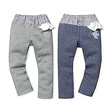 ベビー服 女の子 ロング パンツ ボトム 裏起毛 ストライプ切替 フリル 杢調 ウエストゴム 女児 ベビー (1.グレー/95cm)