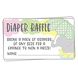 50かわいい象と雲おむつ券|性別ニュートラルベビーシャワーゲーム