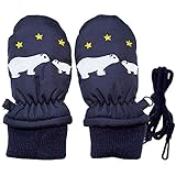 (290003)2017年 冬物 スノー手袋 防寒衣料 撥水加工 ミトングローブ 15.白クマ刺繍-ネイビー◇3-4才