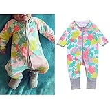 Liebeye 赤ちゃんンジャンプスーツ　新生児　ユニセックス　かわいい　ソフトコットン　ロングジッパー　クロージャーロンパー　アウトドア　洋服 カラフルなブロック 66cm