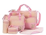 ミネサム Minesam マザーズバッグ 5点セット 親子楽にお出かけ バッグ・収納/哺乳瓶/お弁当ポーチ・おむつ替えシート 多機能 ピンク
