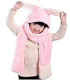 Lorrin Time 可愛い キッズ帽子+マフラー+手袋セット 子供用　ウサギデザイン 冬 防寒子供マフラー スカーフ　ベビー手袋　 モコモコ 厚手 8色 (ピンク)