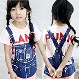 【韓国子供服】フェイク サロペット柄 半袖Tシャツ／ 100cm/110cm/120cm/130cm/140cm/150cm/160cm (150(15))