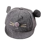 ベビー用ハット Hosam　子ども　野球帽子　鳥打ち帽子　ネズミ　可愛い飾り　春　秋　冬　防寒　お出かけ用　赤ちゃん　ニット帽　誕生日 出産祝い 記念写真の衣装にベビー 防寒帽子 (グレー)