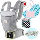 エルゴベビー抱っこ紐（ベルト付）/出産祝サマーセット （ADAPTグレー）【正規品2年間保証-SG認定付】よだれパッド＋収納ポーチ＋ひんやりクールパット付