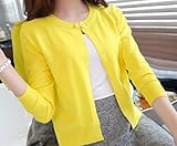 Max レディース 長袖 パール ボタン ニット カーディガン ショート丈 マタニティ アクリル フリーサイズ ( イエロー )