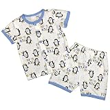 ボーイズ|キッズ|パジャマ[enfant pur]半袖 ハーフパンツ パジャマ上下セット|ペンギン柄|梨地素材 寝間着|男の子|男児|子供用 110cm BL-ブルー