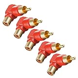 Hommy 5個　RCA直角コネクタアダプター　オスーメス　90度 - レッド