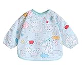 （青い動物）キッズ防水給餌ビブ絵画スモック、6-12ヶ月