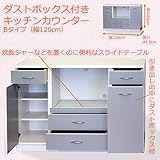 完成品＆日本製 ダストボックス付きキッチンカウンター 120 幅120cmタイプ 120 薄型 ペール ゴミ箱 食器棚 キッチン収納 木製 送料無料 【ホワイト】