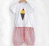 Mir・Mira(ミル・ミラ)アイスクリームのプリントが涼しげで可愛いTシャツ★赤色ストライプパンツ付き　Tシャツ　セットアップ　上下セット　キッズ　ベイビー　子供服　　flfl (90号　12〜18