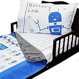 3pc RoomCraft Bedtime Bots Toddler Bedding Set Blue Robots Blanket Sheet and Pillowcase Set by RoomC