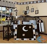 GEENNY Designs Brown Blue Star & Moon 13-PCS CRIB BEDDING SET by Geenny [並行輸入品]