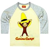 おさるのジョージ 長袖 Tシャツ ロンT ラグラン 総柄 Curious George キッズ 男の子 mo-ow01 ラグラン/グレー(100cm)