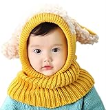【Anjelly】 ベビー ＆ キッズ 用 うさぎちゃん風 ニット帽 ネックウォーマー 一体型 選べる5色 (イエロー)