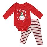 SOBABY 新生児服　ベビー　クリスマス ゆきだるま セットアップ 長袖ロンパース＆レギンス (70/3-6ヶ月, 赤)