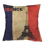 Luxbonコットンリネンヴィンテージスタイルソファ椅子投げ枕カバークッションカバー18 x 18 " / 45 x 45 cm – フランスフラグバナー&エッフェル塔