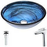 ソアーヴェシリーズdeco-glass容器シンクでサファイアWisp with Crown蛇口でクロム