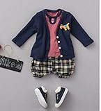 (チェリーレッド) CherryRed ベビー 女の子 コットン 秋 三点セット 可愛い 長袖 ニット パンツ チェック 85 レッド