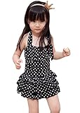 Ziweiba丸玉柄ワンピース水着 女の子 子供 キッズ スイムウェア ベビースイミング フリル連体式ビキニ リボン飾り ホルターネック (L, A)