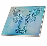 3dRose ct_79382_1 Aqua Seahorses Beach Theme Vintage Art Ceramic Tile, 4-Inch [並行輸入品]