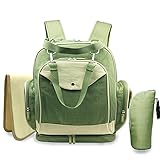 3WAY マザーズバッグ バックパック-2017 レトロ 洗浄 ライン洗濯機で洗える 大容量 多機能 防水 ベビーバッグ ママバックパック (Tea Green)