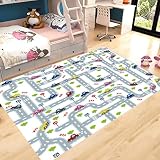 [ZS2L7] キッズラグ 低反発 80*120cm 長方形 道路 プレイマット 教育用 ロードマップ 知育マット 遊びマット 子供部屋 線路 防音 ラグ 北欧 マット カラー12 遊べる 線路 保育園 保温 長持ち 掃除簡単 赤ちゃん 滑り止め 面白い 洗える 防音マット 男の子