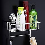 ステンレススチールキッチンバスルームスクエア収納バスケット真空サクションカップ2フックホルダーオーガナイザーシェルフユーティリティラックハンガー