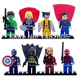 8pcs Super Heroes Avengers Iron Man HulkバットマンWolverine Thorスパイダーマン建物ブロックミニフィギュアChildrenおもちゃ
