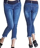 Sweet Mommy マタニティパンツ デニム ダメージタイプ選べる ローライズ ボトム 大きいサイズ 小さいサイズ 極太ウエストバンドでお腹支える コットン ポケットつき ズボン 産前産後／ブルー